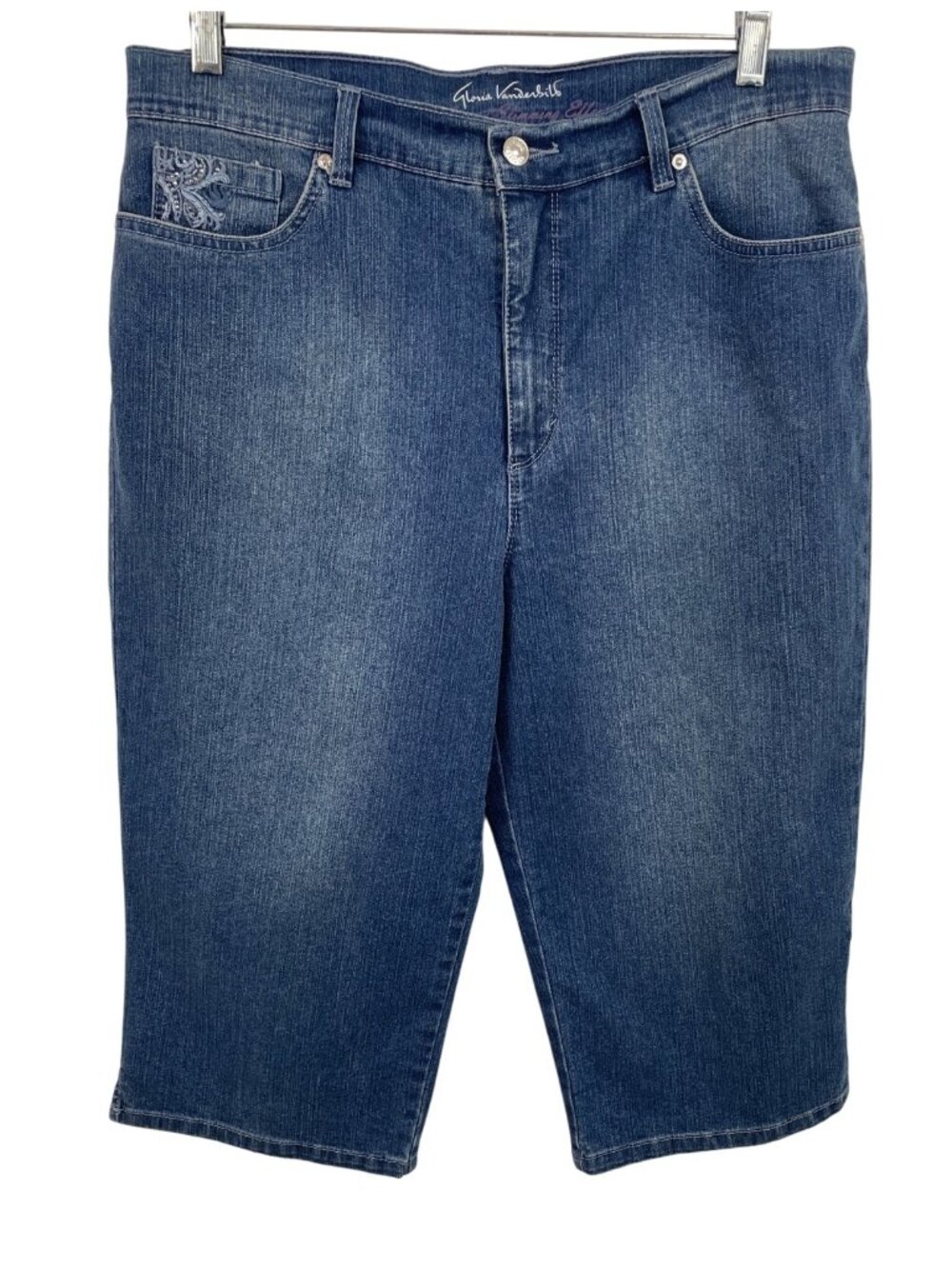 Gloria Vanderbilt Amanda Slimming Effect Embellished Denim Capris Size 14